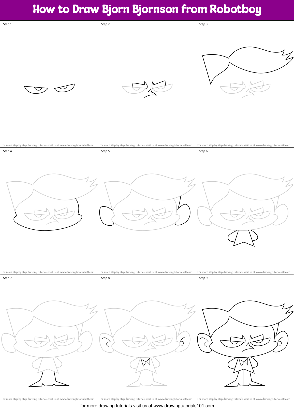 How to Draw Bjorn Bjornson from Robotboy Printable Step by Step