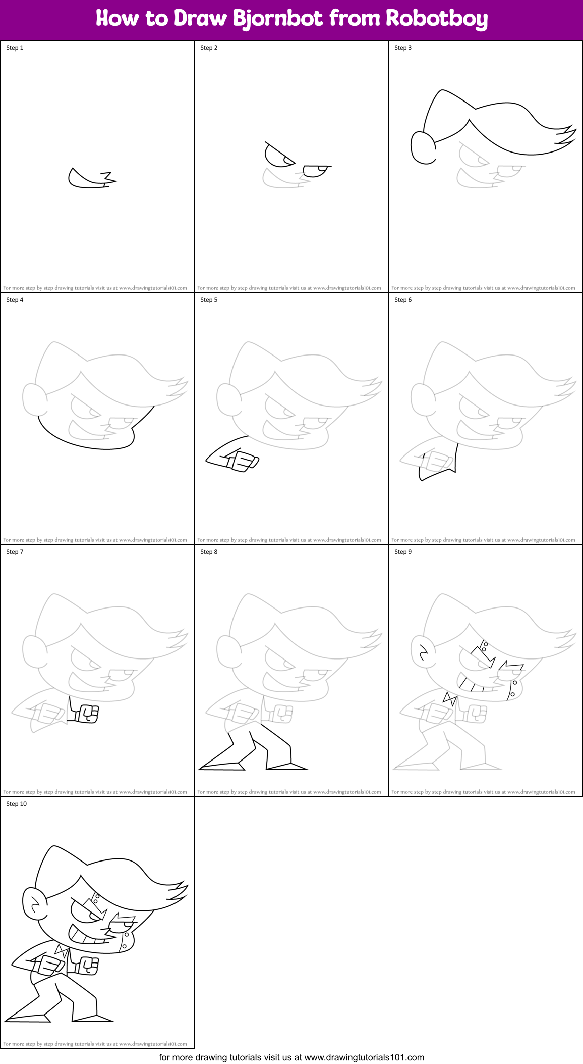 How to Draw Bjornbot from Robotboy Printable Step by Step