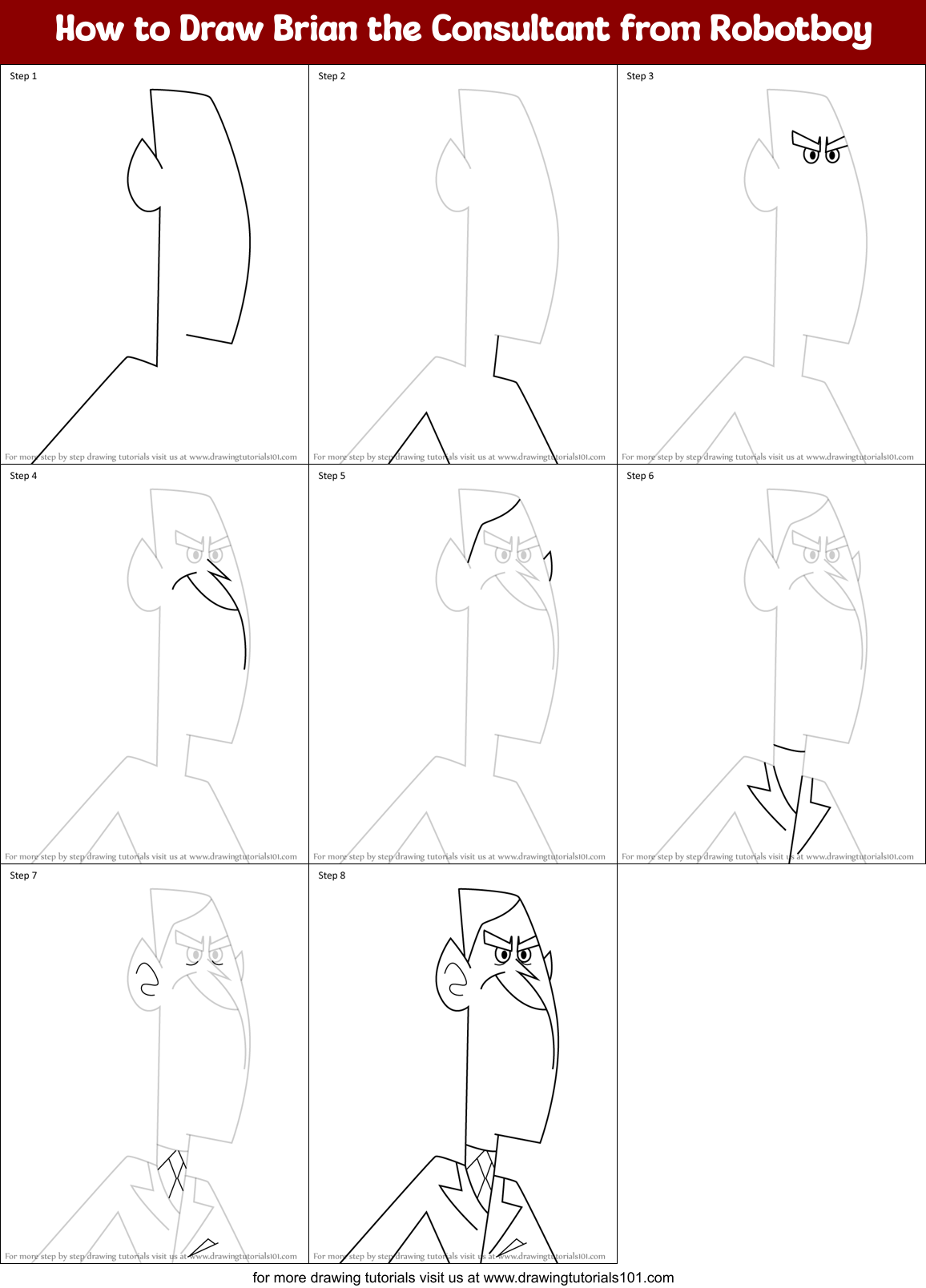 How to Draw Brian the Consultant from Robotboy Printable Step by Step