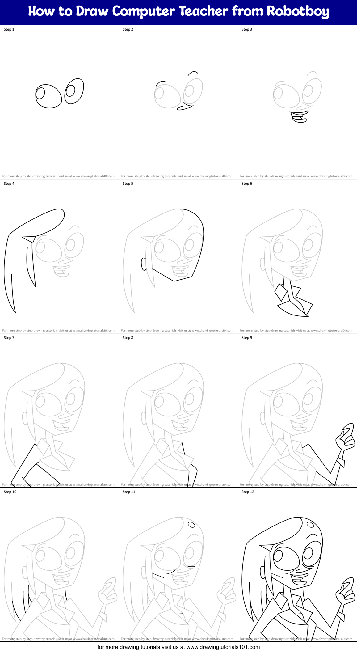 How to Draw Computer Teacher from Robotboy Printable Step by Step