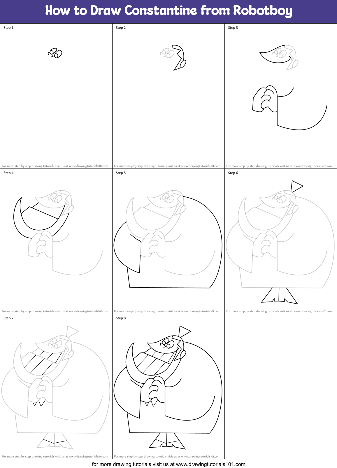 How to Draw Constantine from Robotboy Printable Step by Step