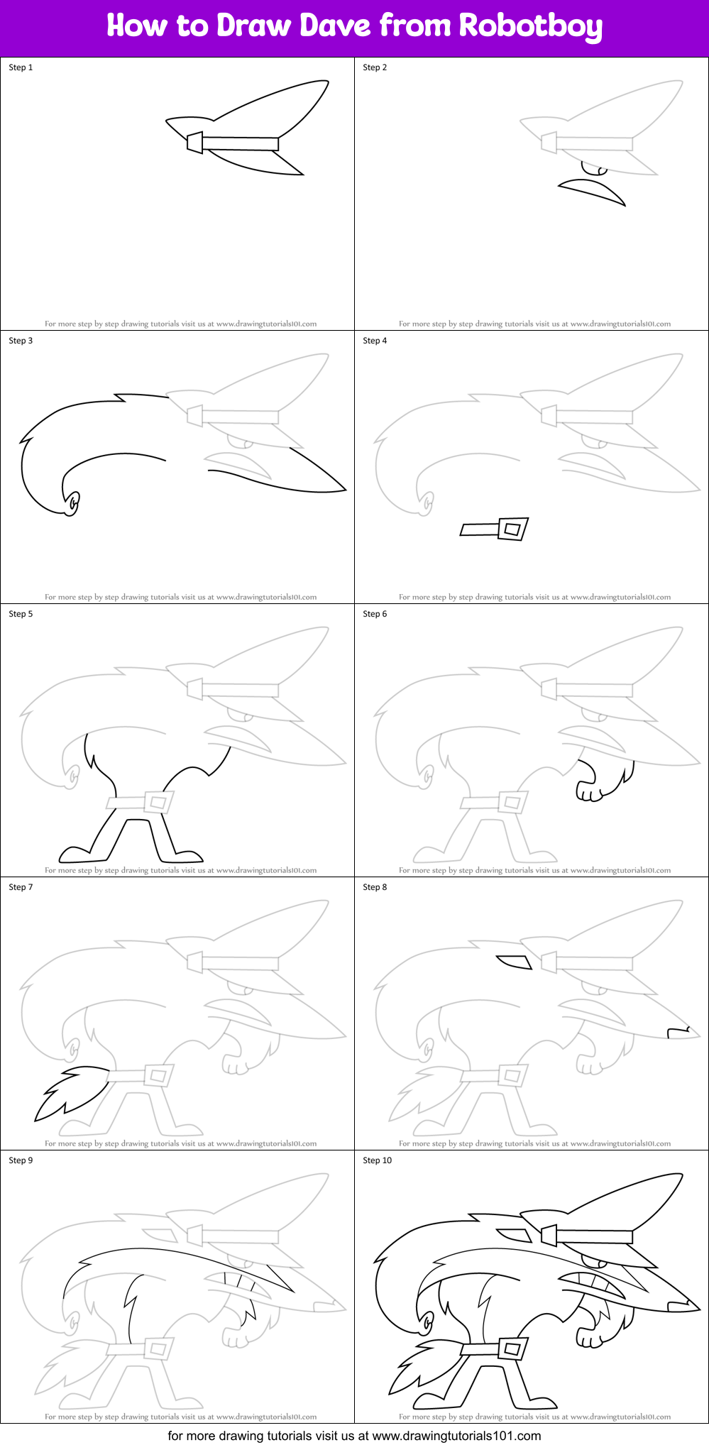 How to Draw Dave from Robotboy Printable Step by Step