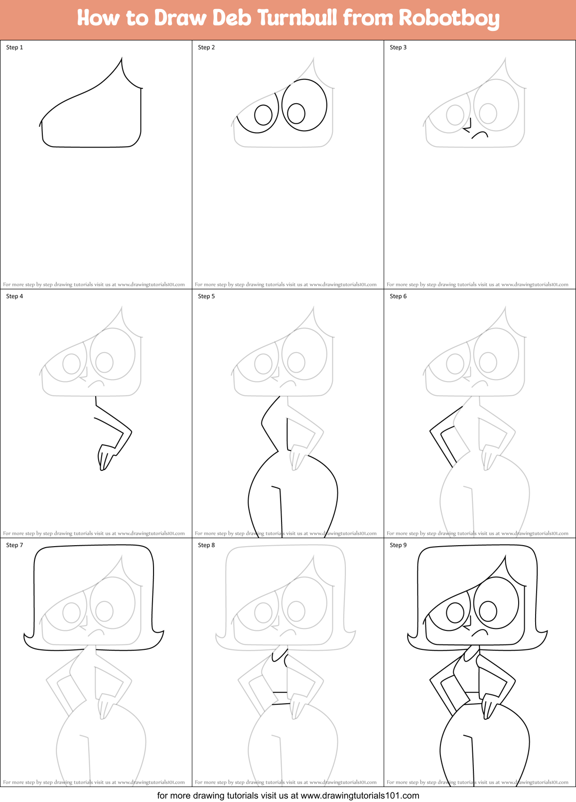 How to Draw Deb Turnbull from Robotboy Printable Step by Step