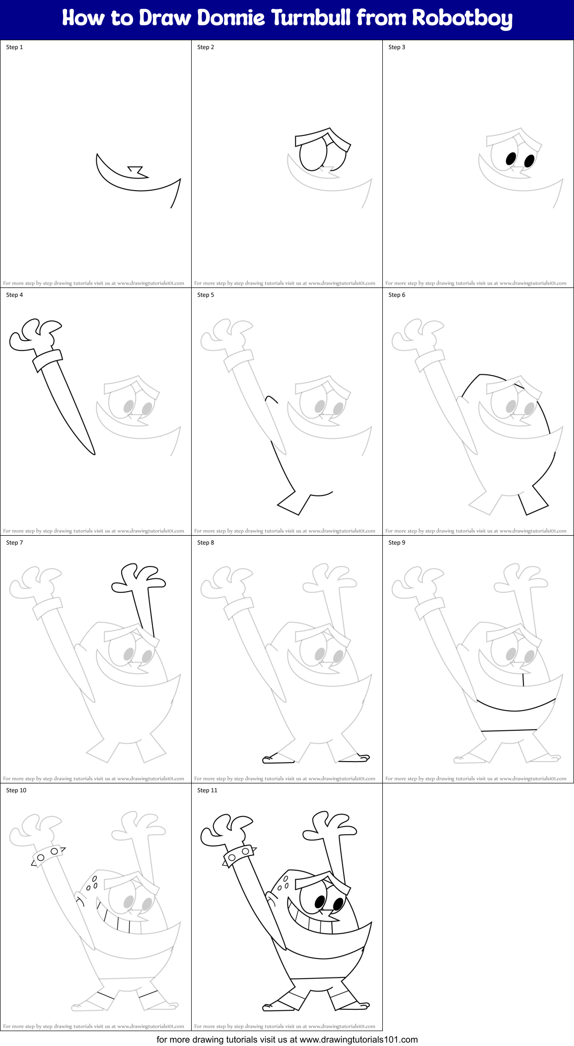 How to Draw Donnie Turnbull from Robotboy Printable Step by Step