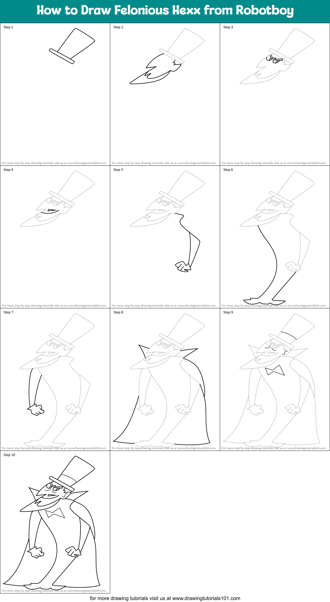How to Draw Felonious Hexx from Robotboy Printable Step by Step