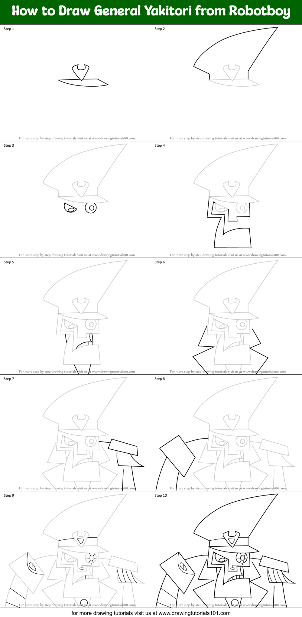 How to Draw General Yakitori from Robotboy Printable Step by Step