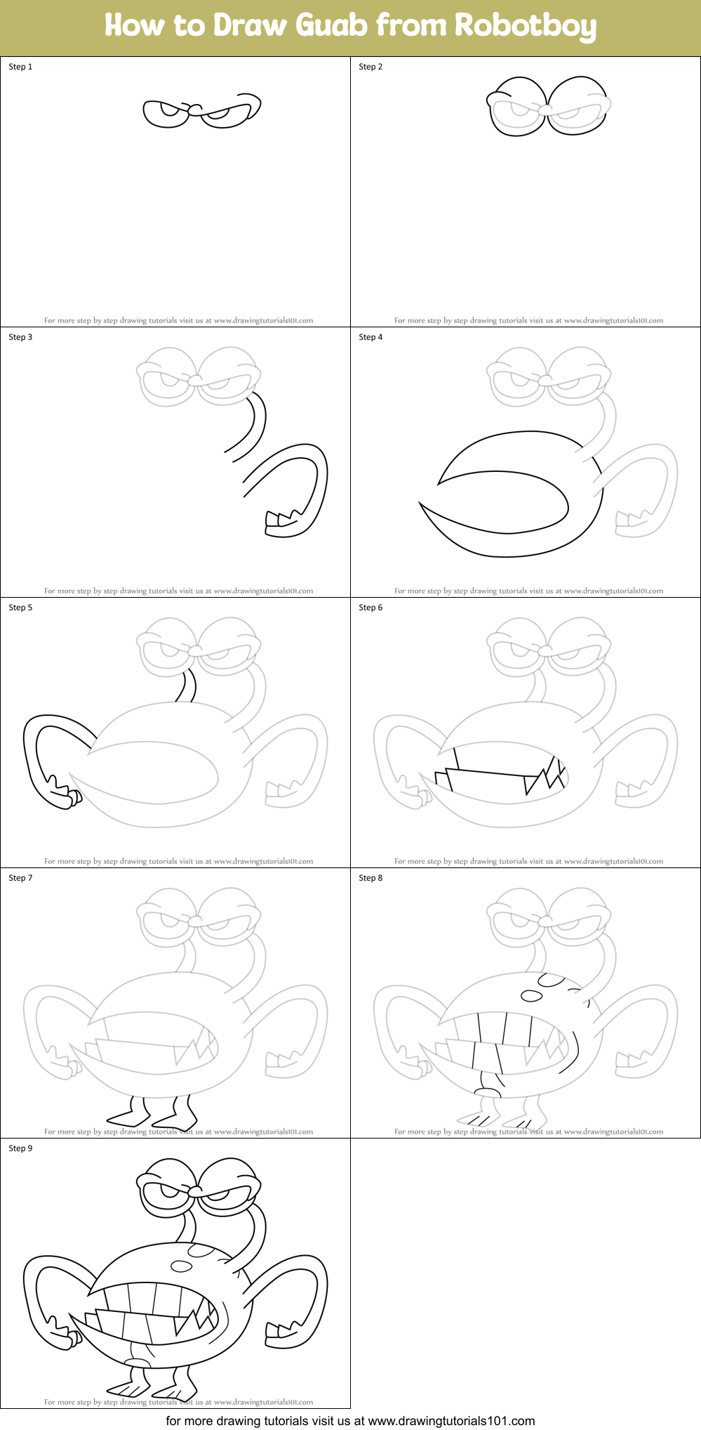 How to Draw Guab from Robotboy Printable Step by Step