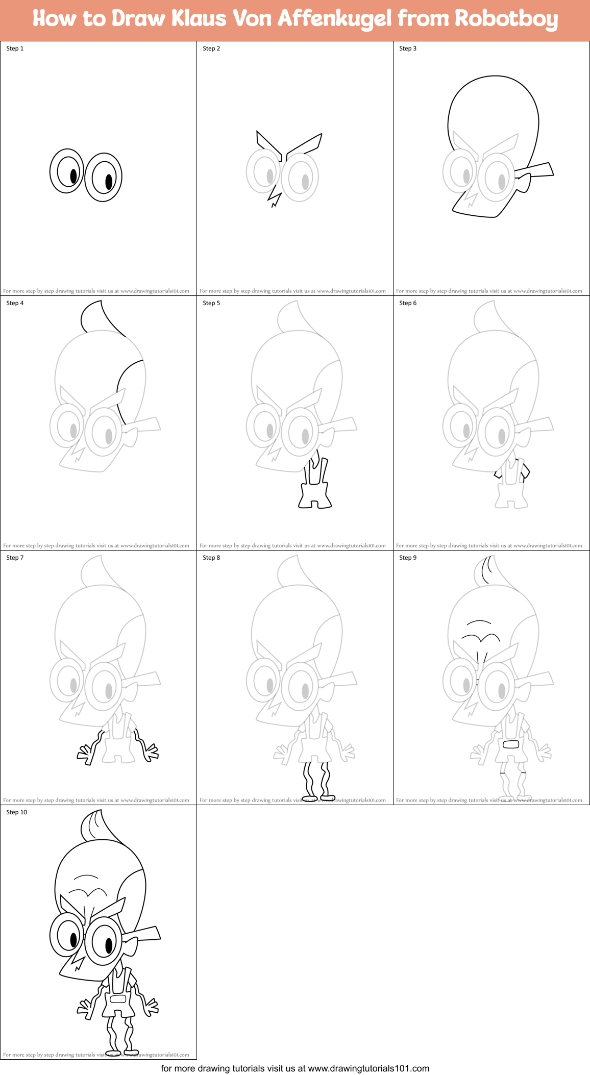 How to Draw Klaus Von Affenkugel from Robotboy Printable Step by Step