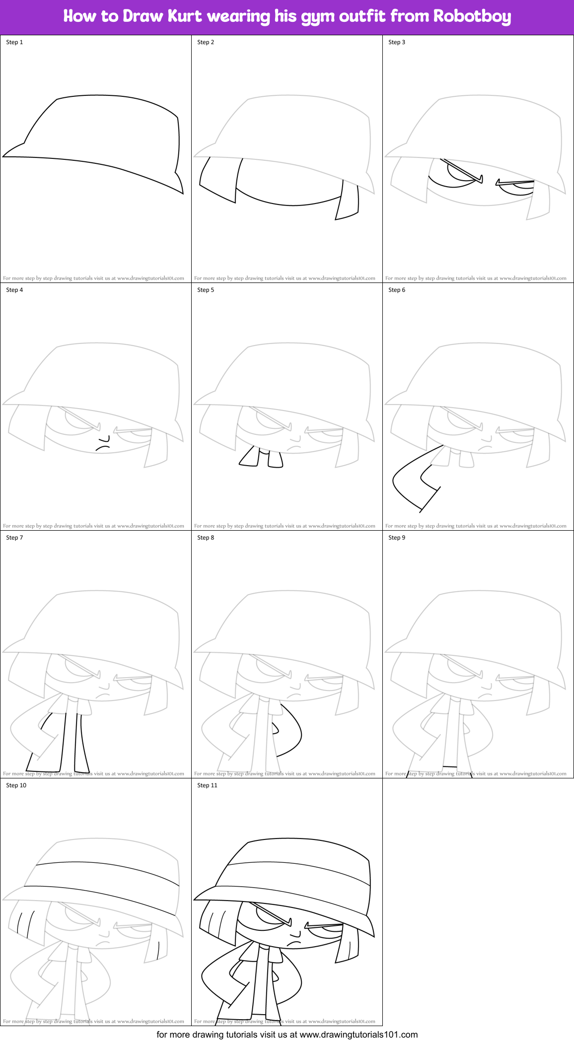How to Draw Kurt wearing his gym outfit from Robotboy Printable Step by Step