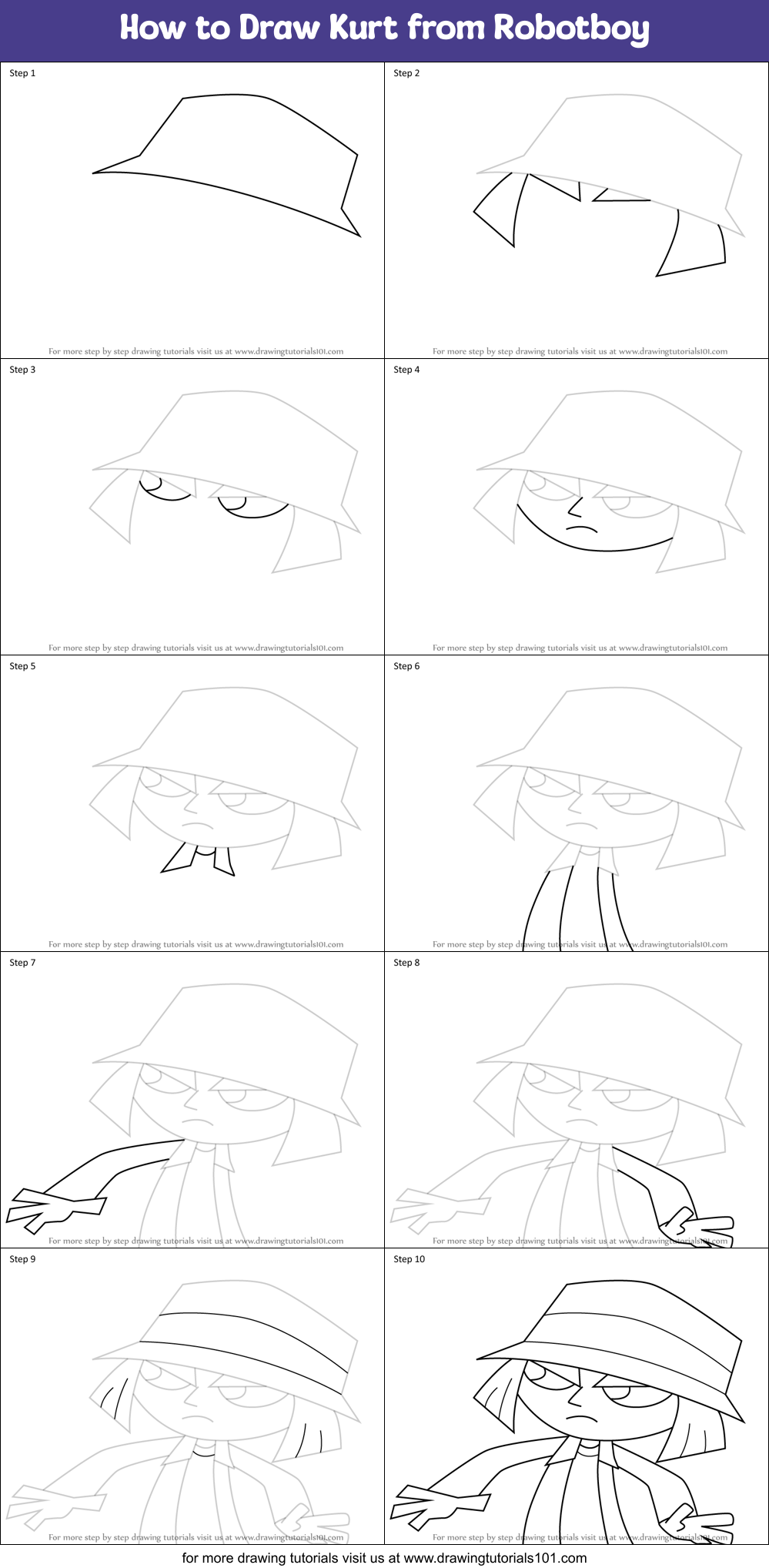How to Draw Kurt from Robotboy Printable Step by Step