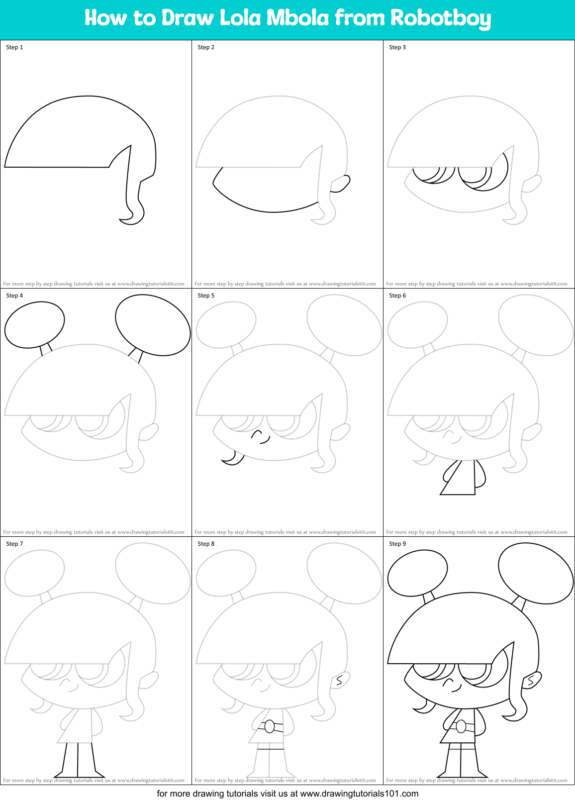 How to Draw Lola Mbola from Robotboy Printable Step by Step