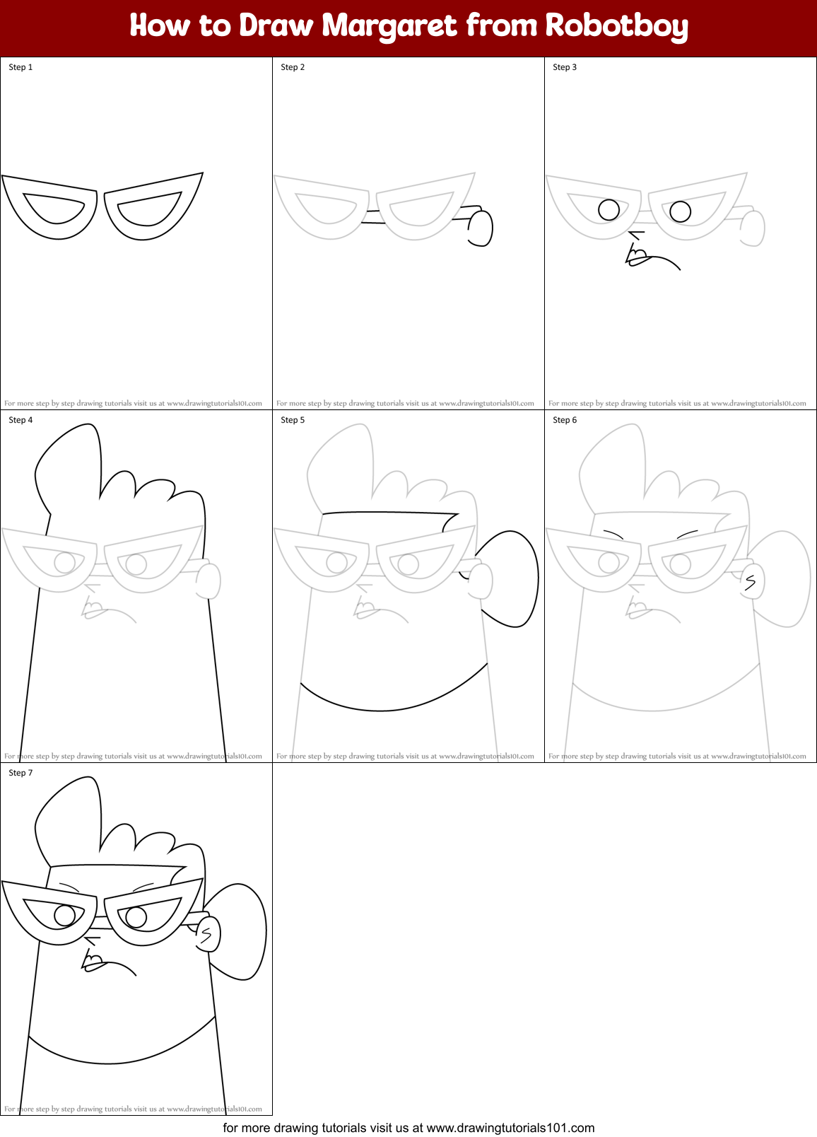 How to Draw Margaret from Robotboy Printable Step by Step
