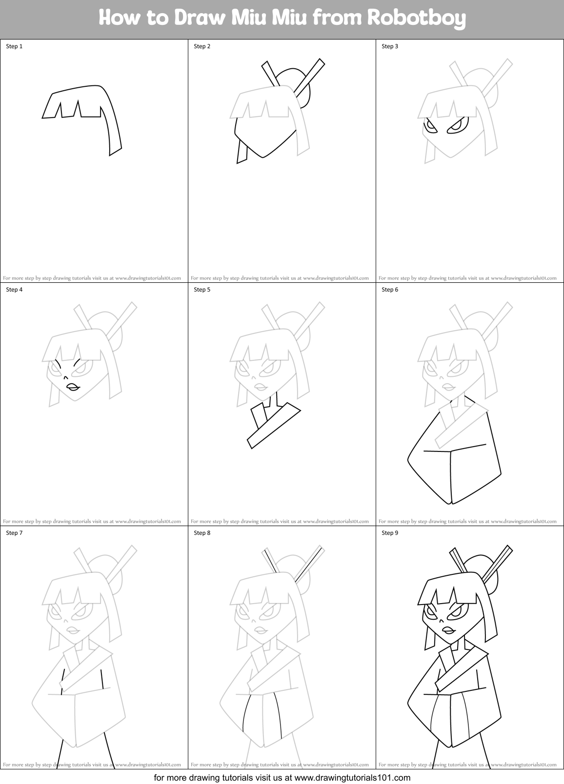 How to Draw Miu Miu from Robotboy Printable Step by Step