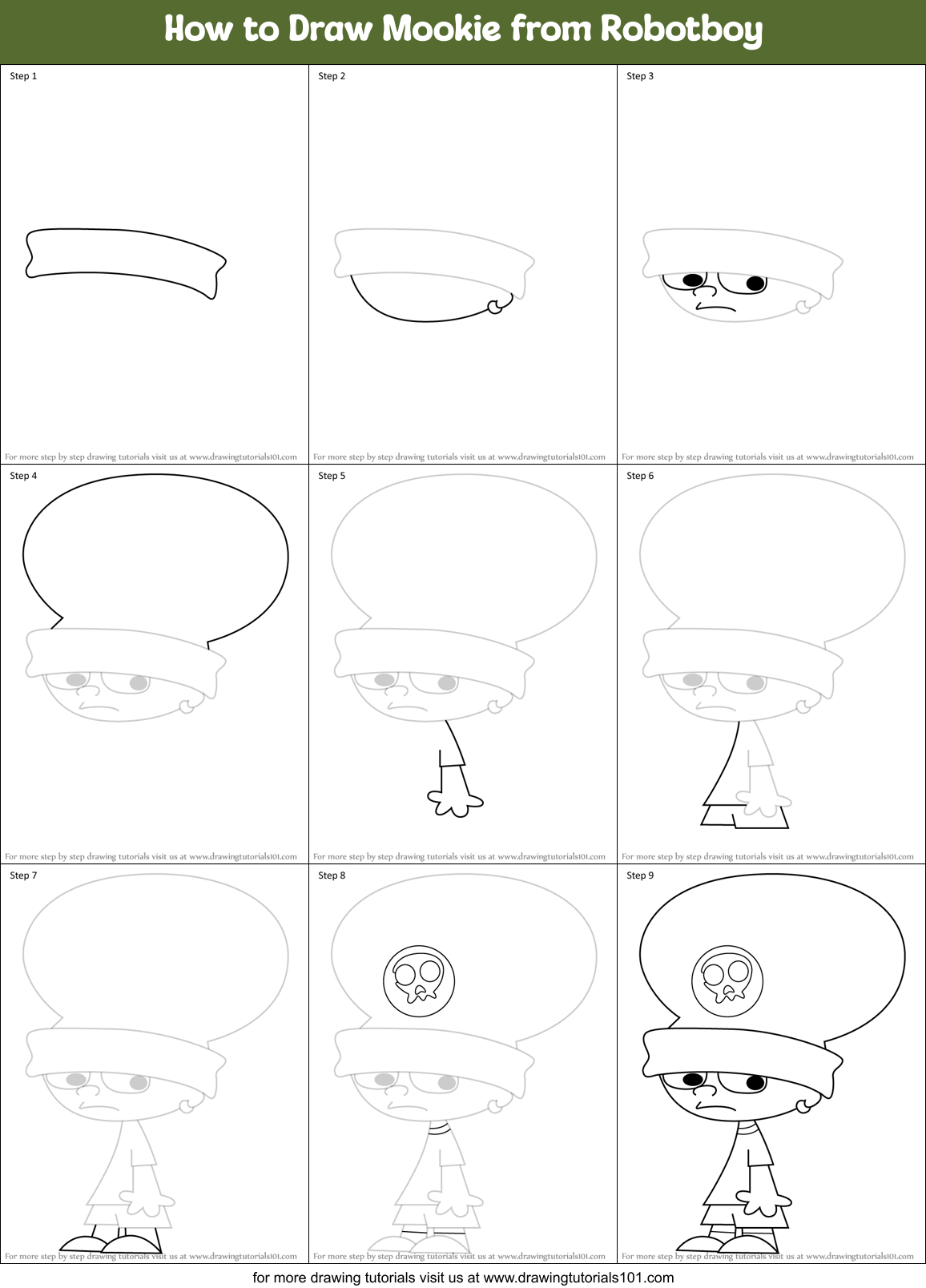 How to Draw Mookie from Robotboy Printable Step by Step