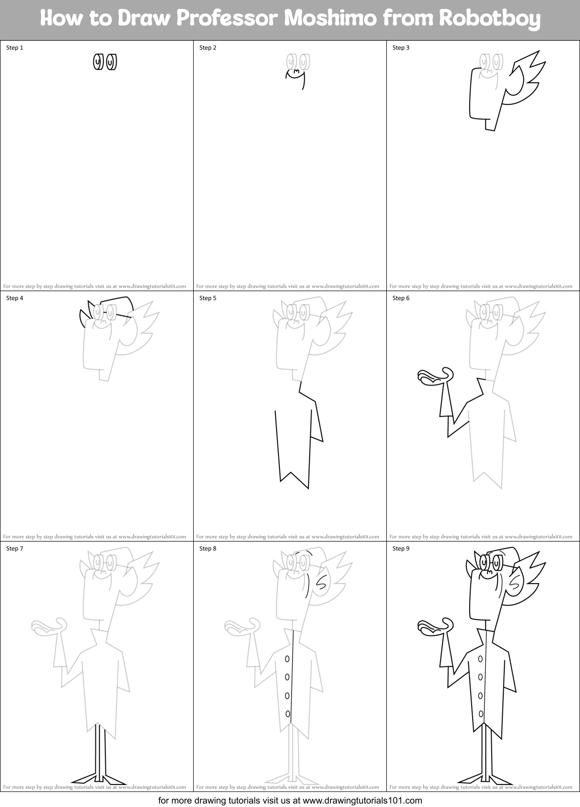 How to Draw Professor Moshimo from Robotboy Printable Step by Step