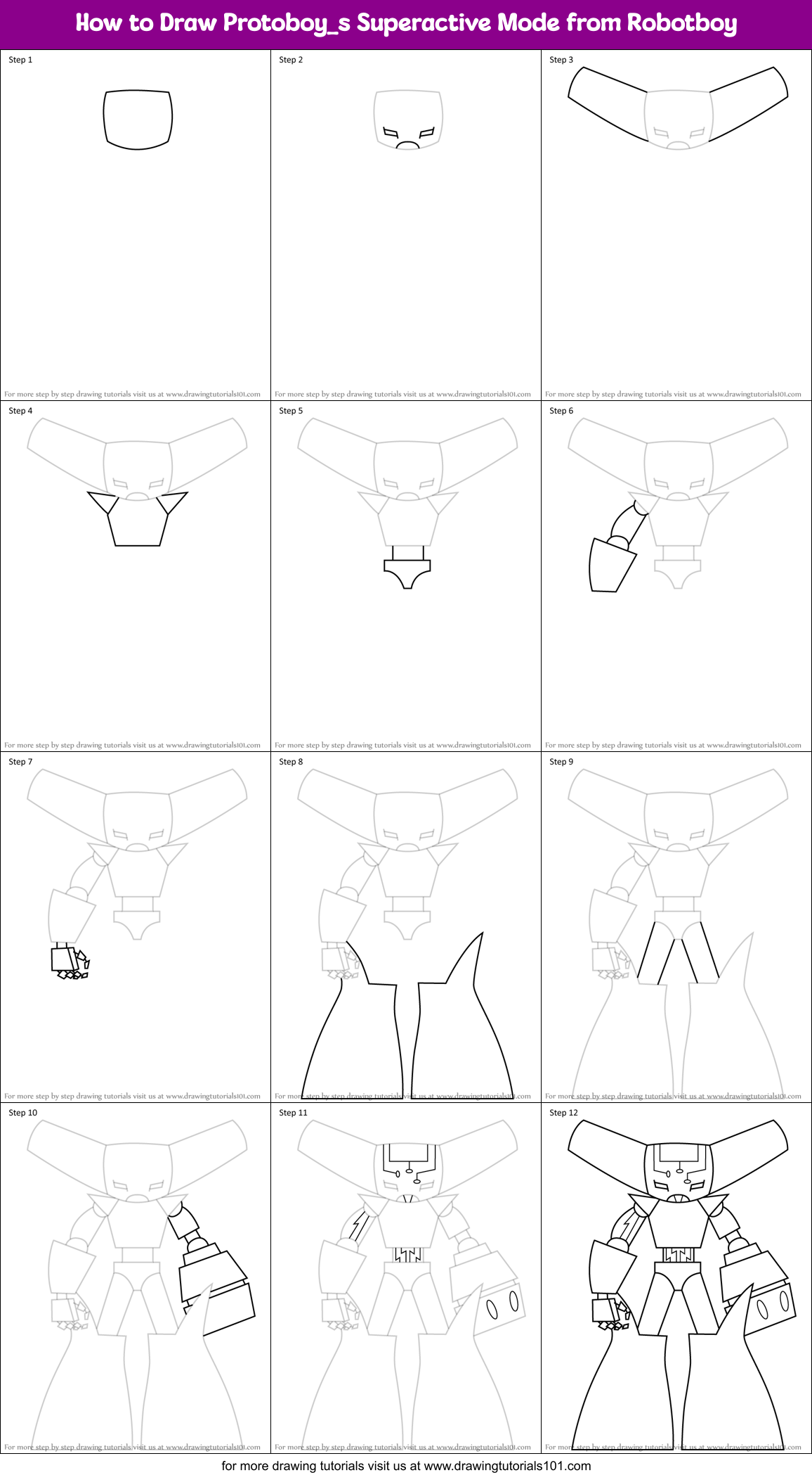 How to Draw Protoboy_s Superactive Mode from Robotboy Printable Step by Step