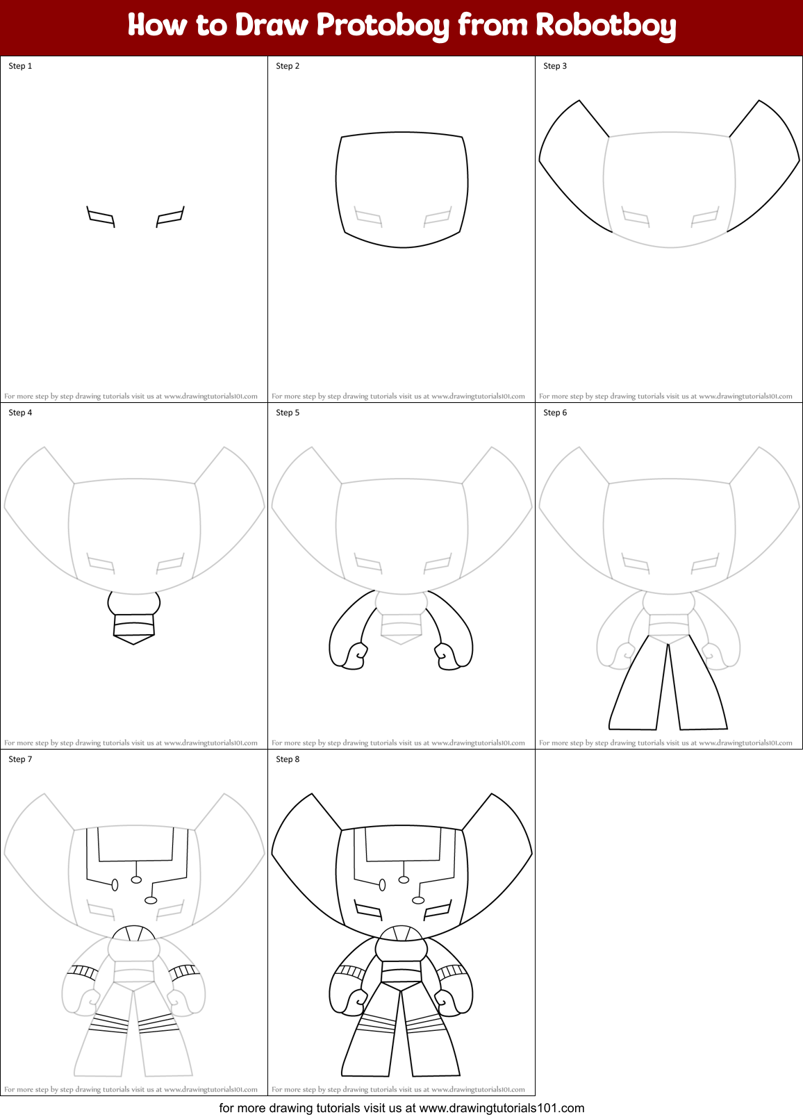 How to Draw Protoboy from Robotboy Printable Step by Step