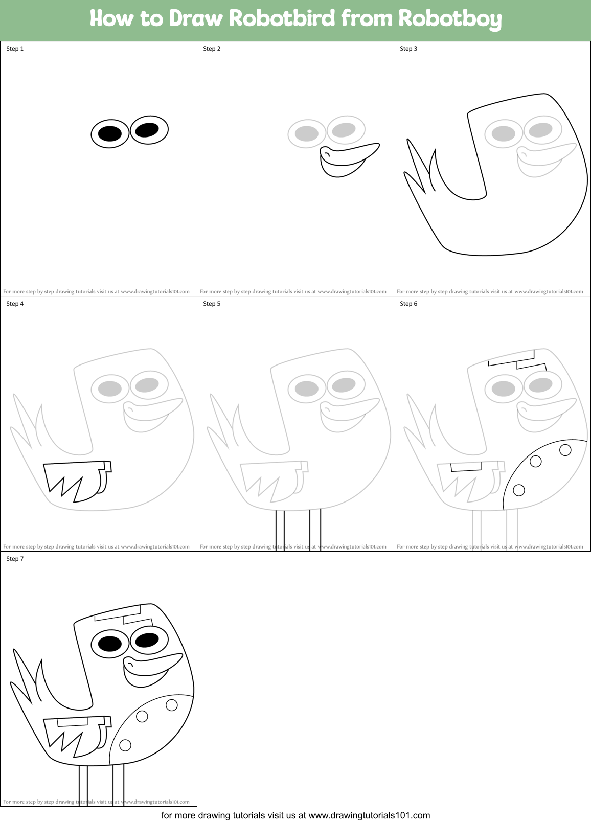 How to Draw Robotbird from Robotboy Printable Step by Step
