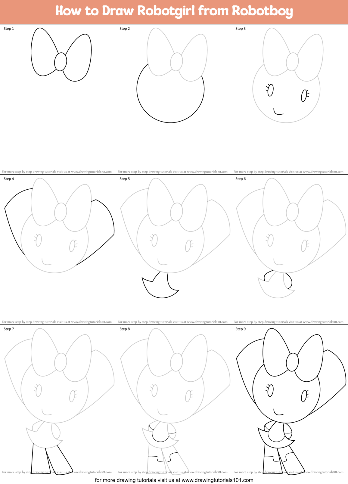 How to Draw Robotgirl from Robotboy Printable Step by Step