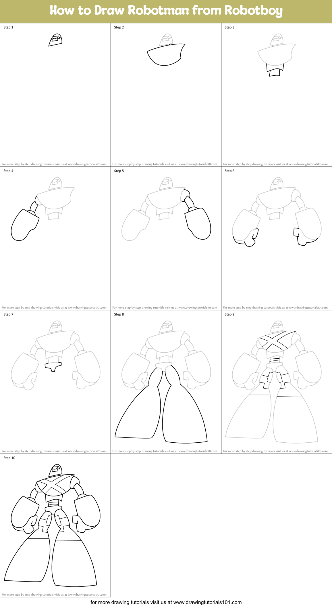 How to Draw Robotman from Robotboy Printable Step by Step