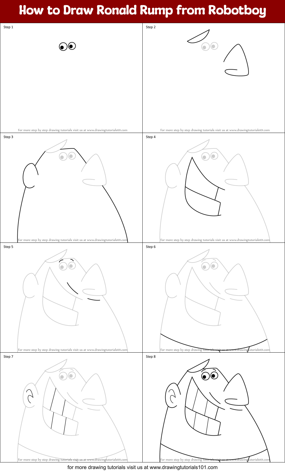 How to Draw Ronald Rump from Robotboy Printable Step by Step