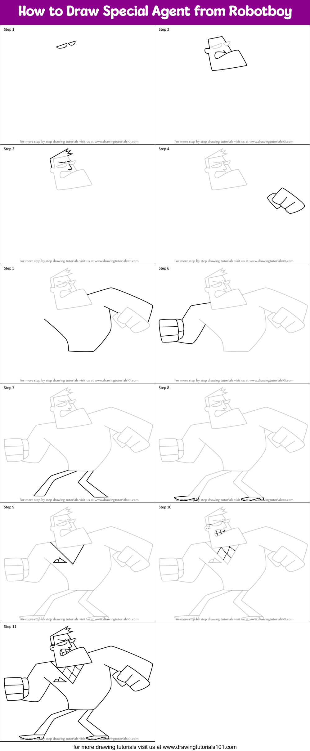 How to Draw Special Agent from Robotboy Printable Step by Step