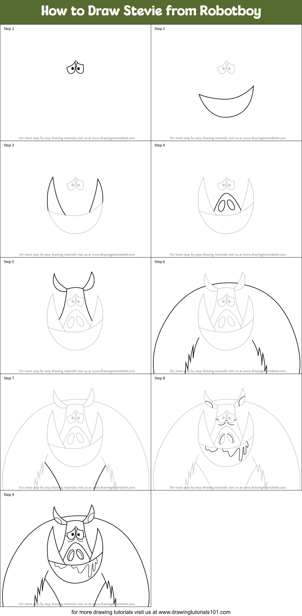 How to Draw Stevie from Robotboy Printable Step by Step