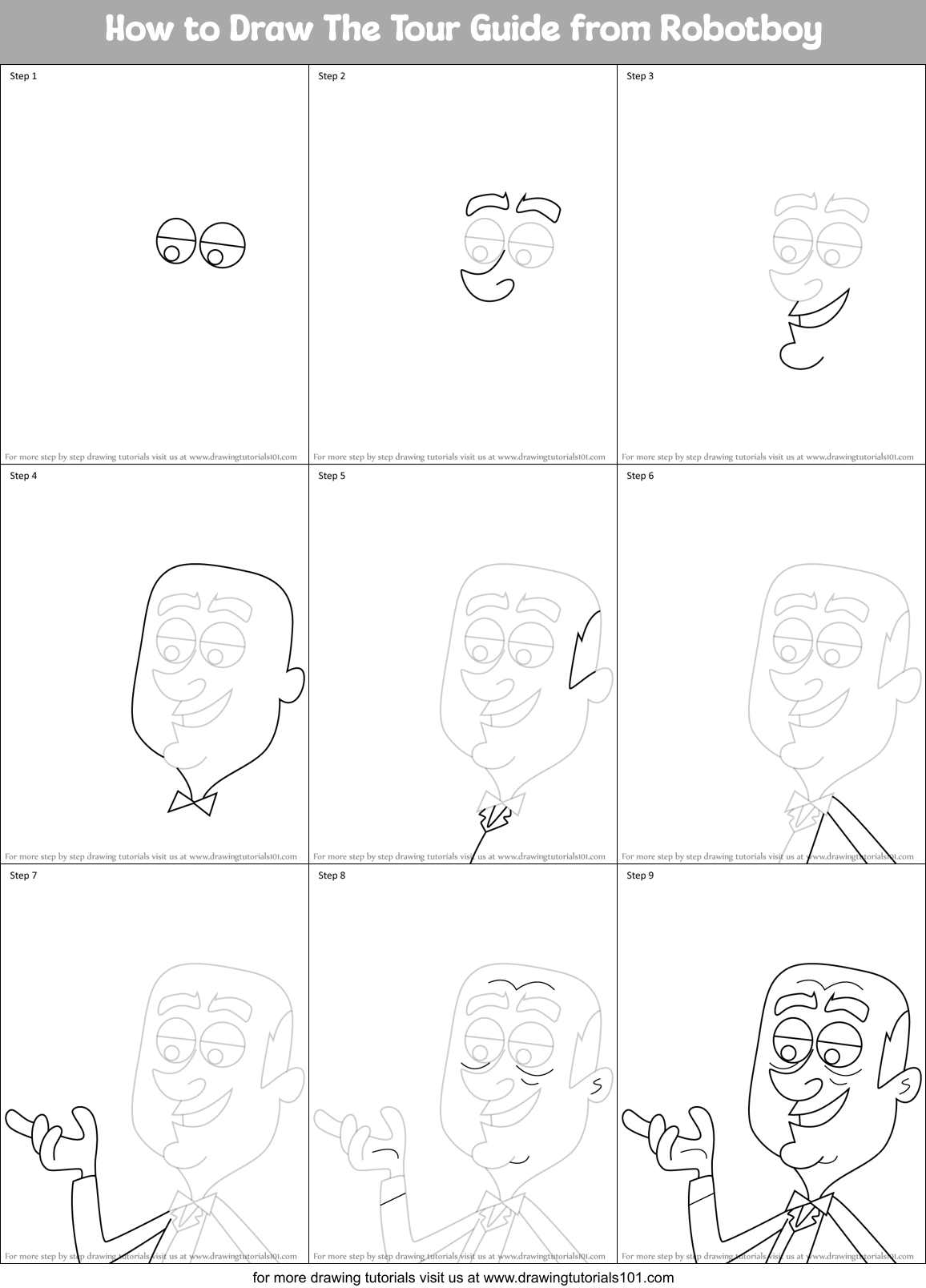 How to Draw The Tour Guide from Robotboy Printable Step by Step
