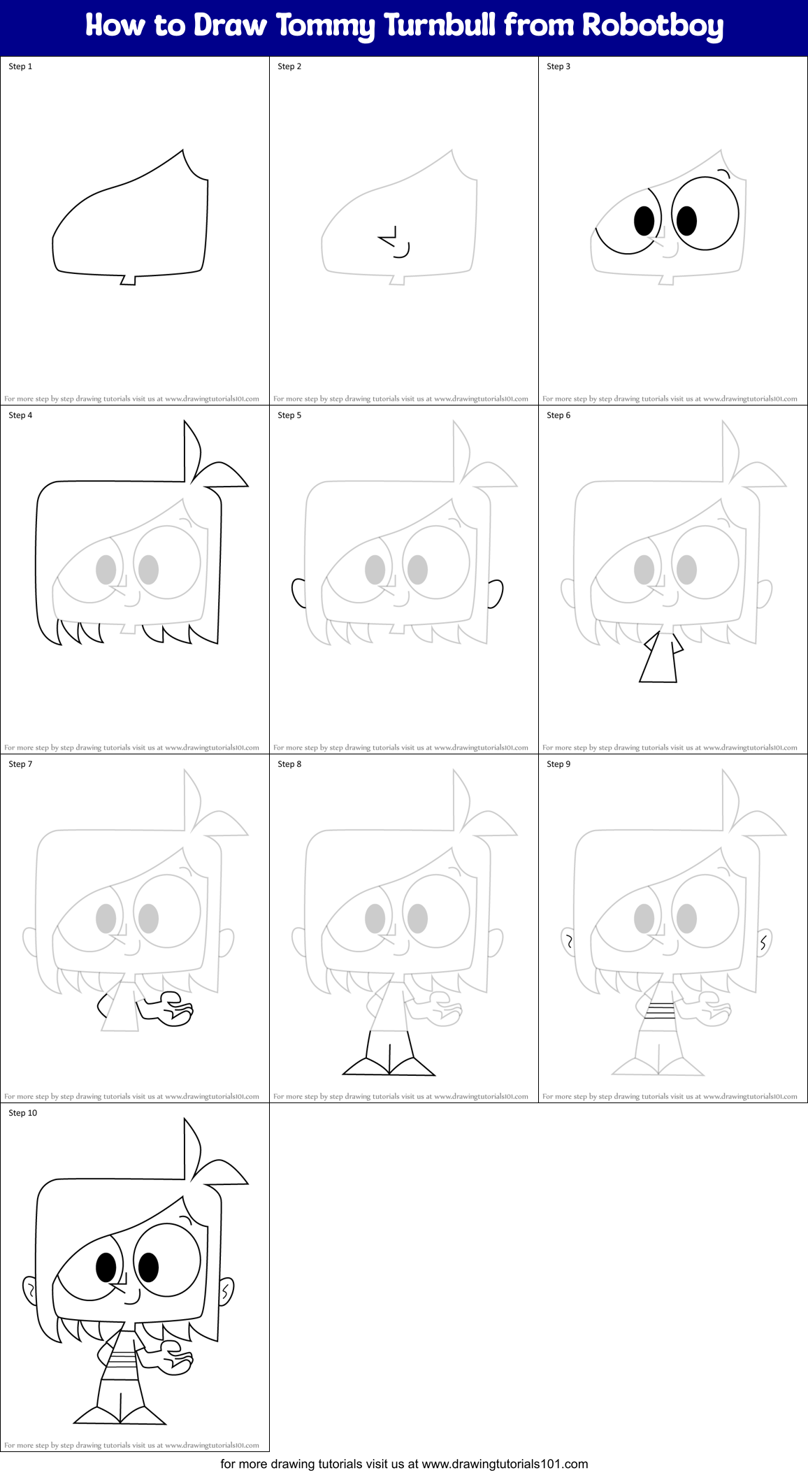 How to Draw Tommy Turnbull from Robotboy Printable Step by Step