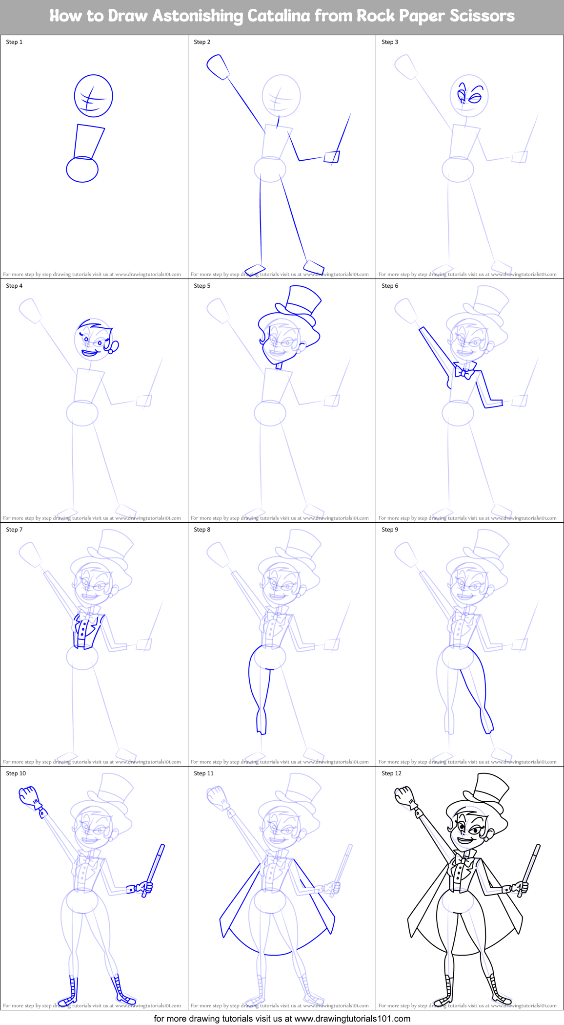 How to Draw Astonishing Catalina from Rock Paper Scissors Printable Step by Step