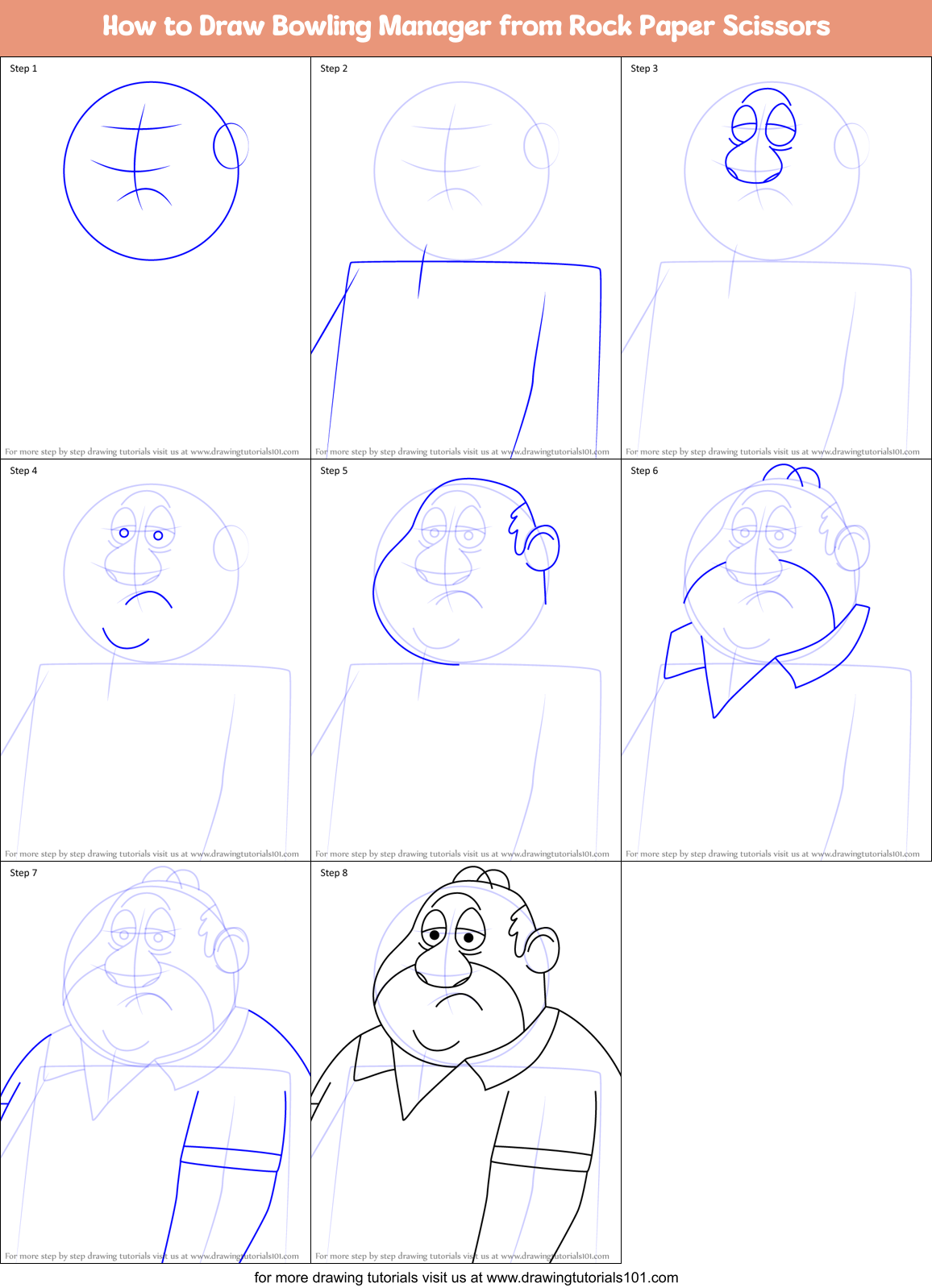 How to Draw Bowling Manager from Rock Paper Scissors Printable Step by Step