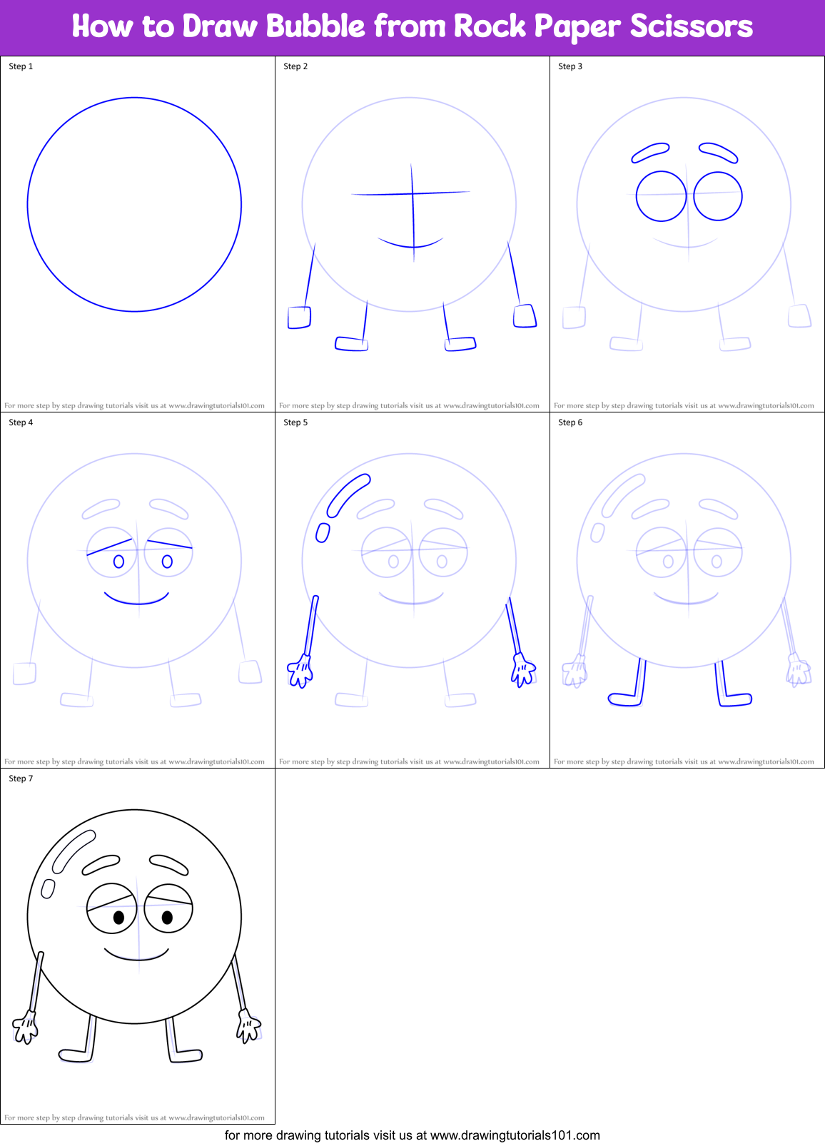 How to Draw Bubble from Rock Paper Scissors Printable Step by Step
