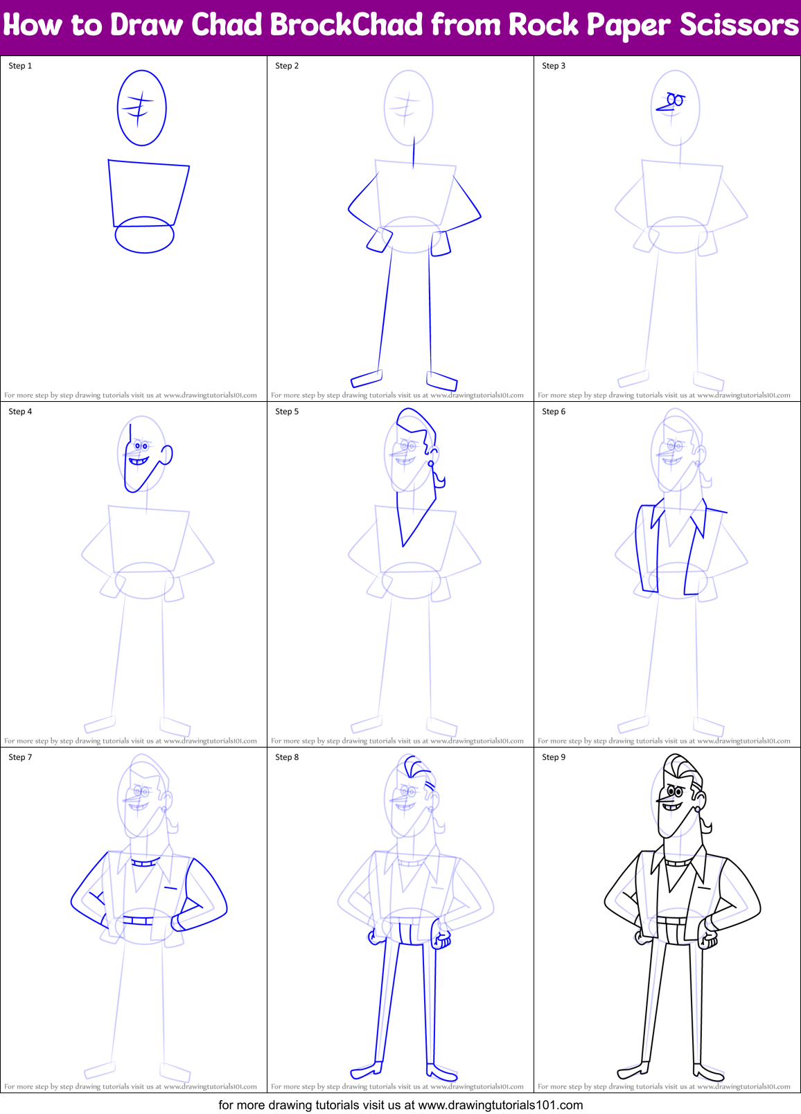 How to Draw Chad BrockChad from Rock Paper Scissors Printable Step by Step