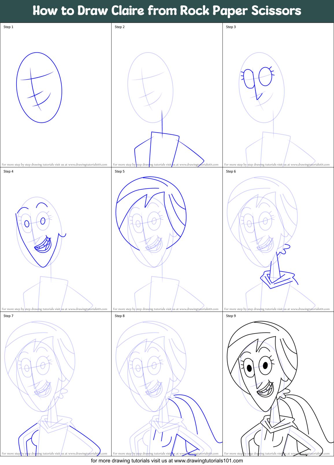 How to Draw Claire from Rock Paper Scissors Printable Step by Step