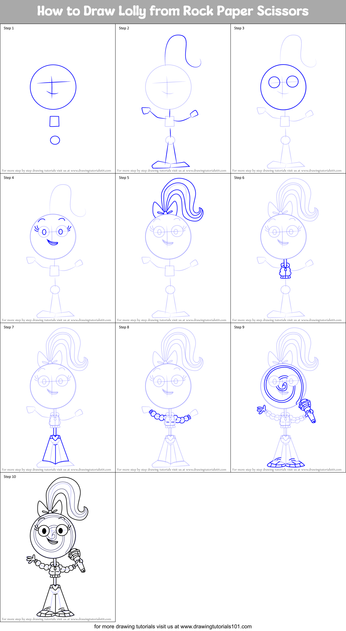 How to Draw Lolly from Rock Paper Scissors Printable Step by Step