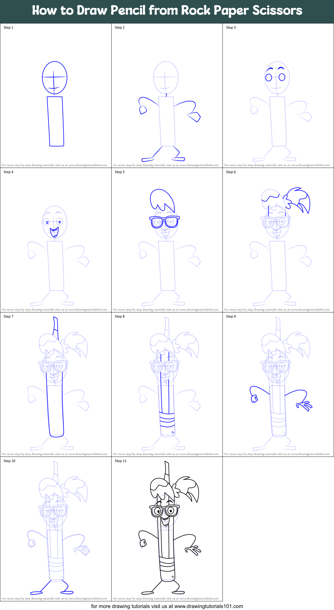 How to Draw Pencil from Rock Paper Scissors Printable Step by Step