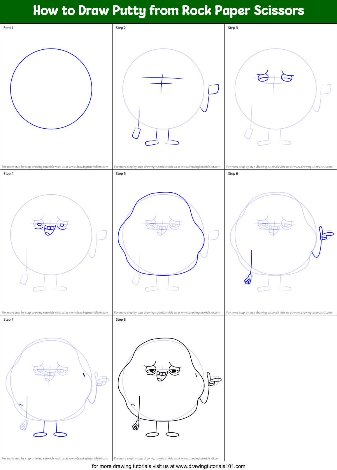 How to Draw Putty from Rock Paper Scissors Printable Step by Step