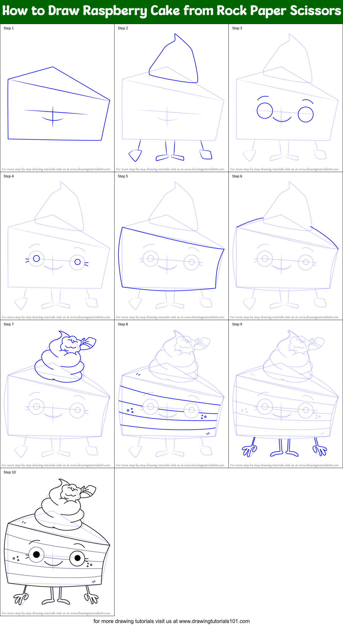 How to Draw Raspberry Cake from Rock Paper Scissors Printable Step by Step