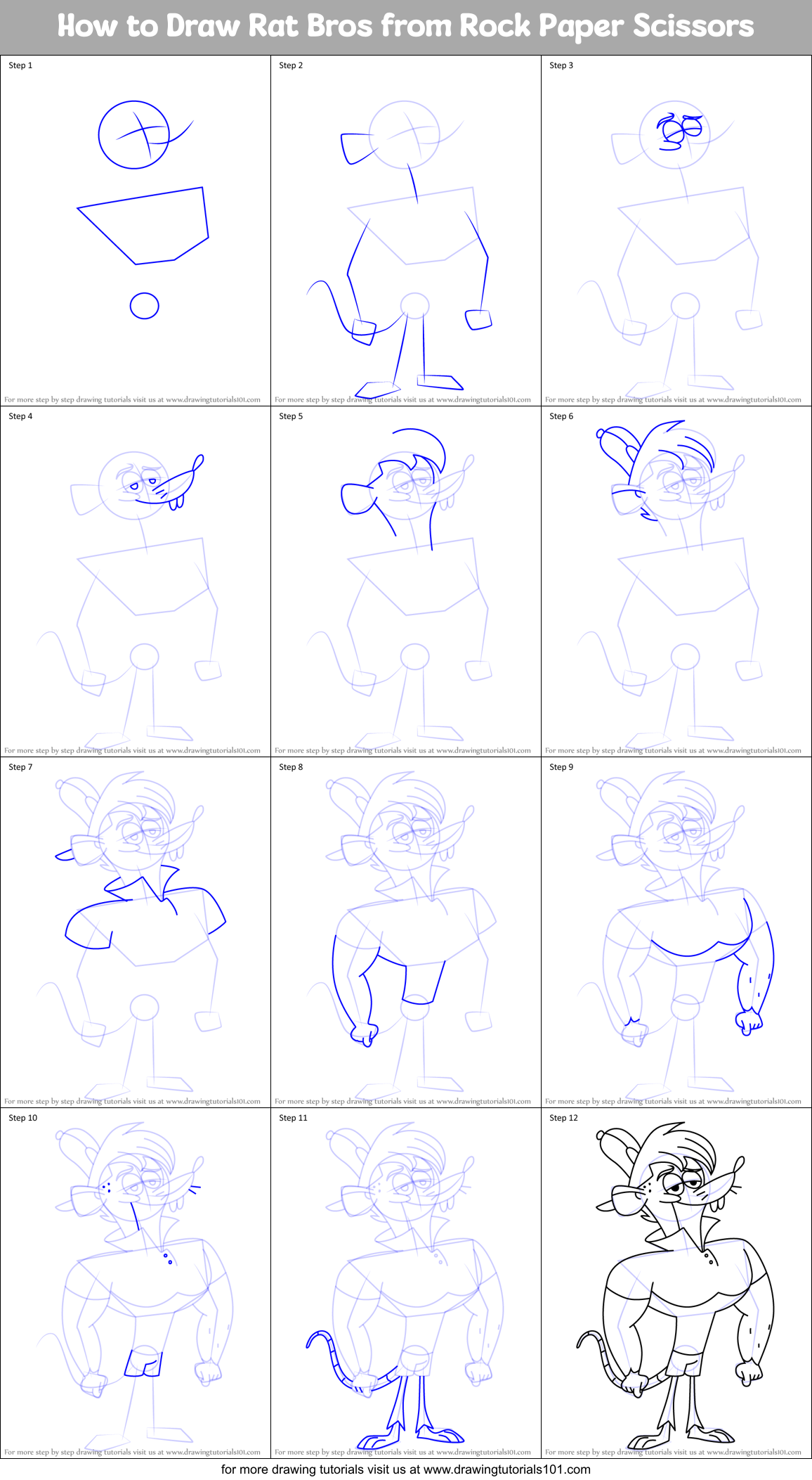 How to Draw Rat Bros from Rock Paper Scissors Printable Step by Step