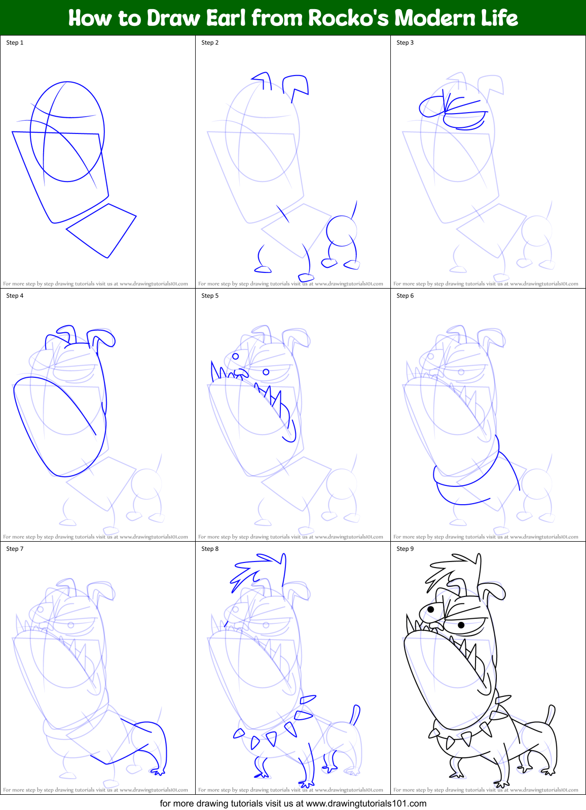 How to Draw Earl from Rocko's Modern Life Printable Step by Step