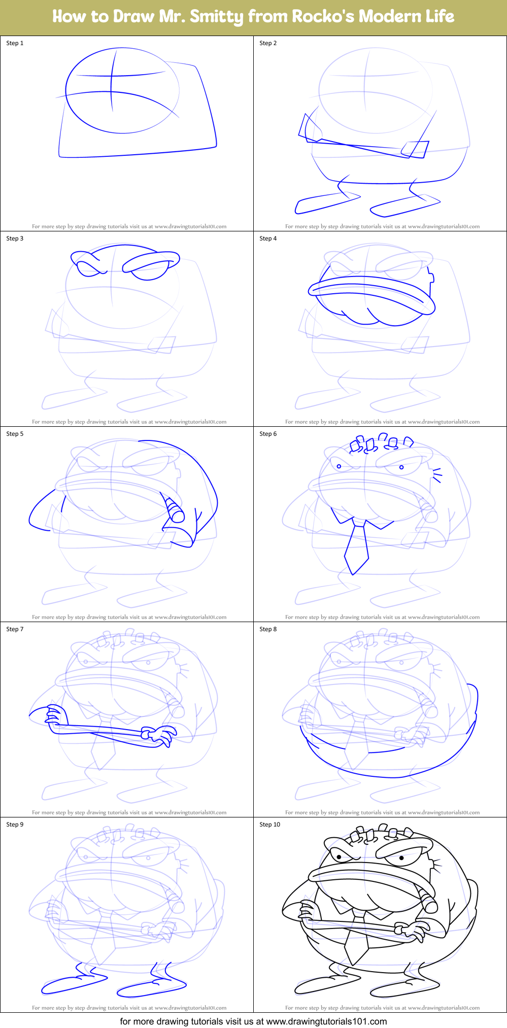 How to Draw Mr. Smitty from Rocko's Modern Life Printable Step by Step