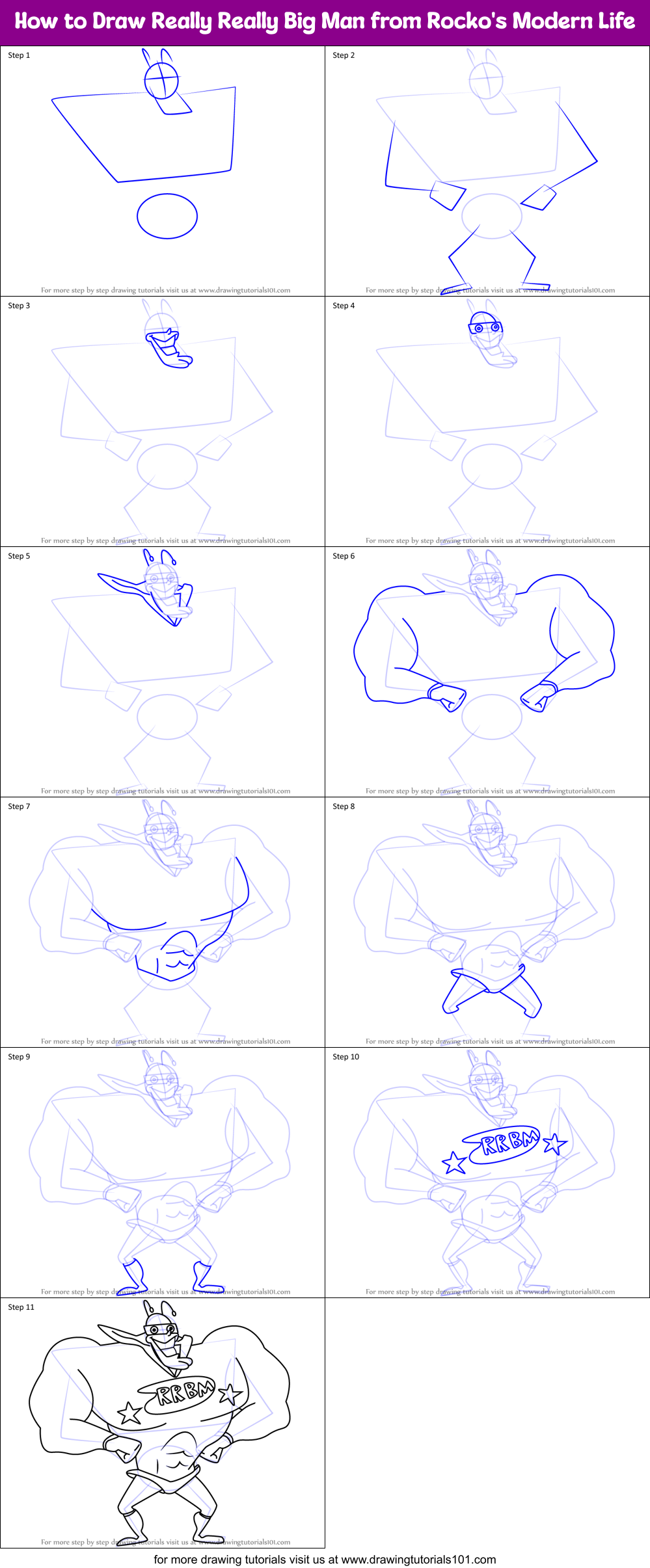How to Draw Really Really Big Man from Rocko's Modern Life Printable Step by Step