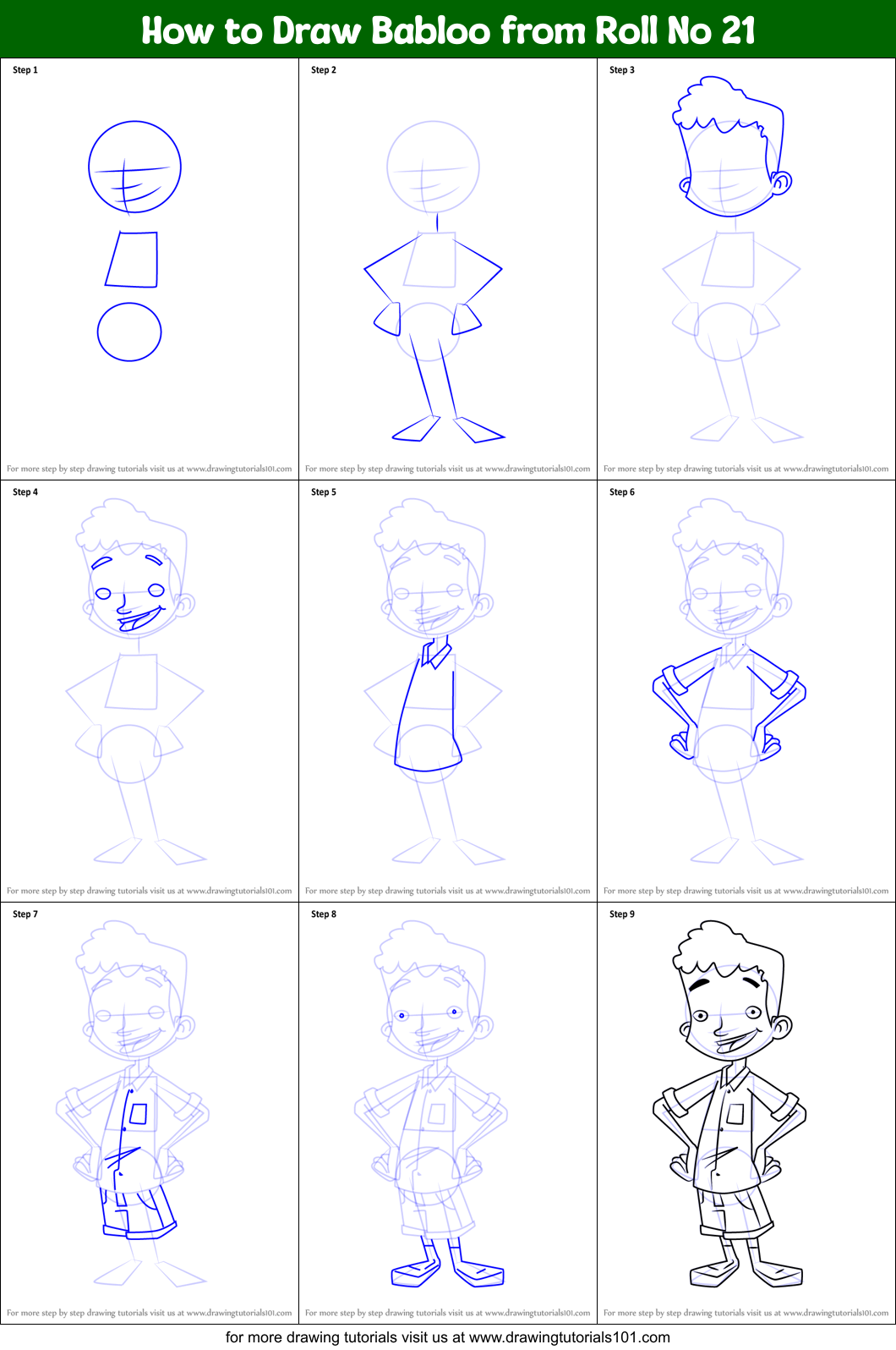How to Draw Babloo from Roll No 21 Printable Step by Step