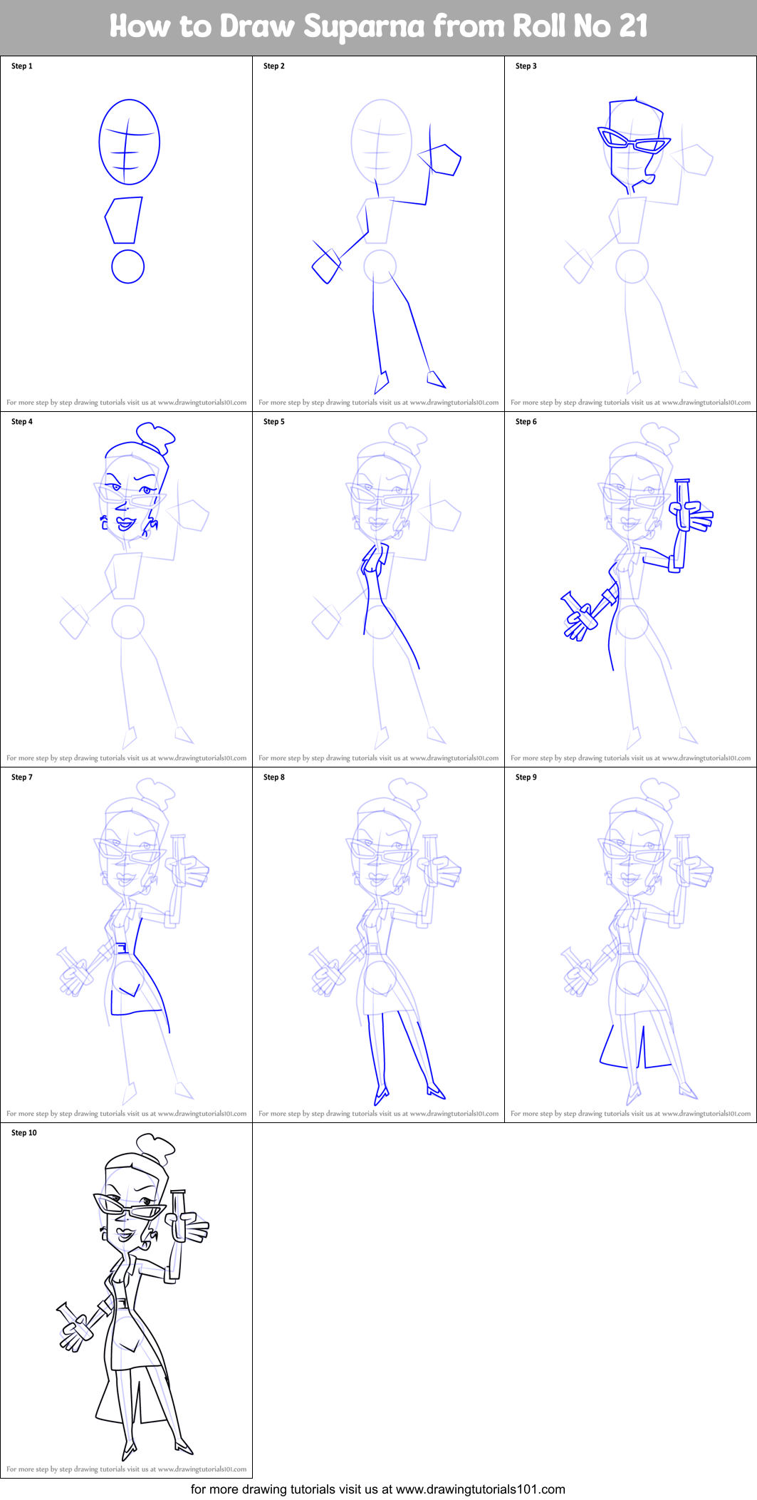 How to Draw Suparna from Roll No 21 Printable Step by Step