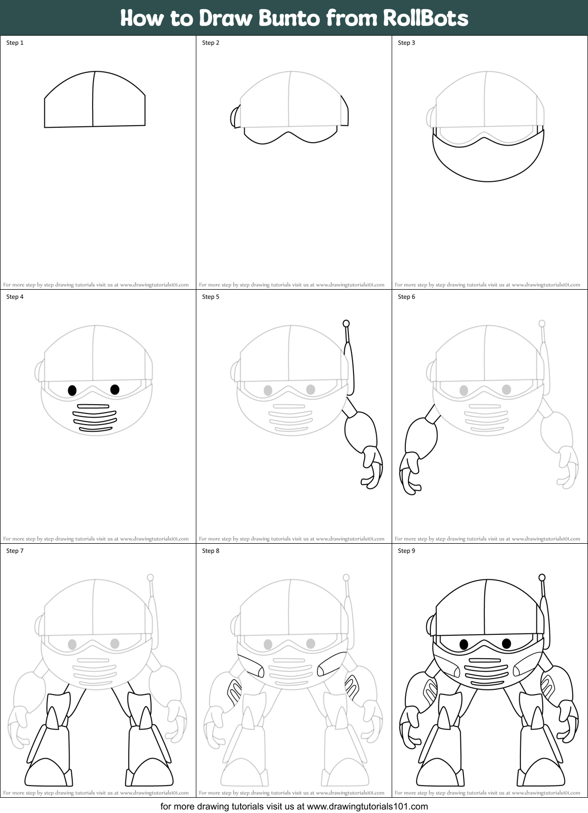 How to Draw Bunto from RollBots Printable Step by Step
