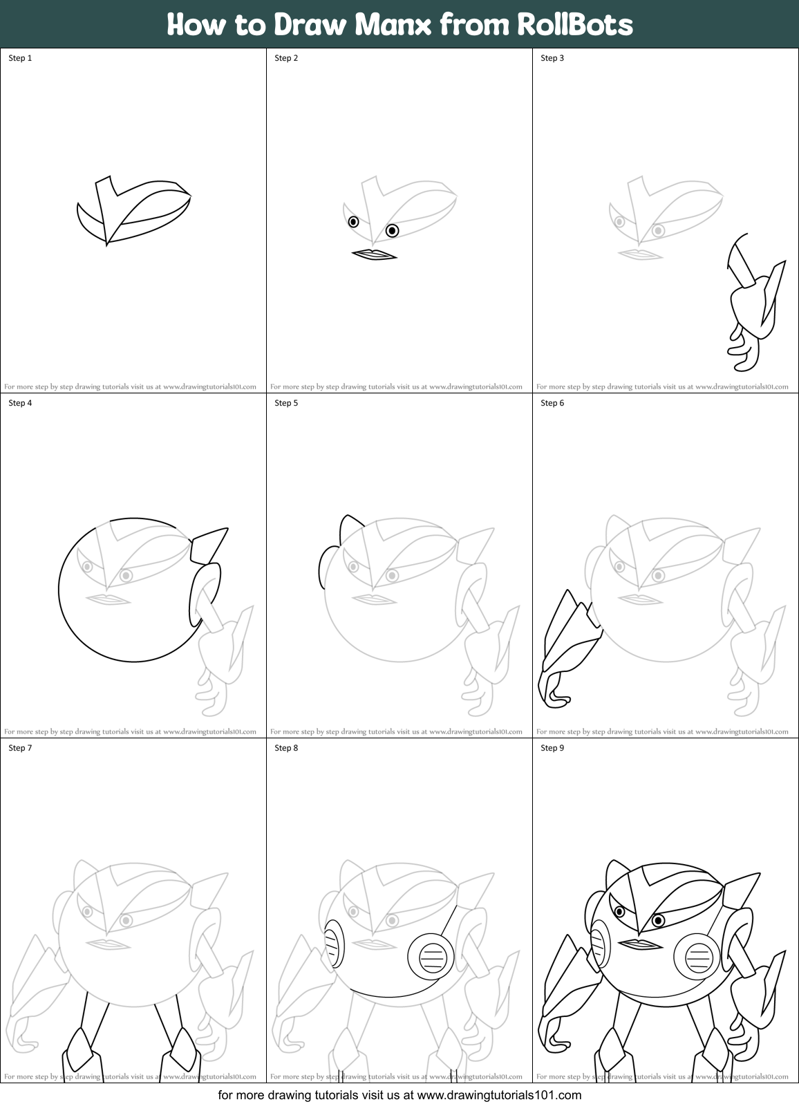 How to Draw Manx from RollBots Printable Step by Step