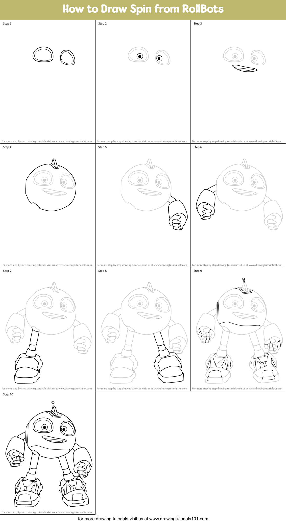 How to Draw Spin from RollBots Printable Step by Step