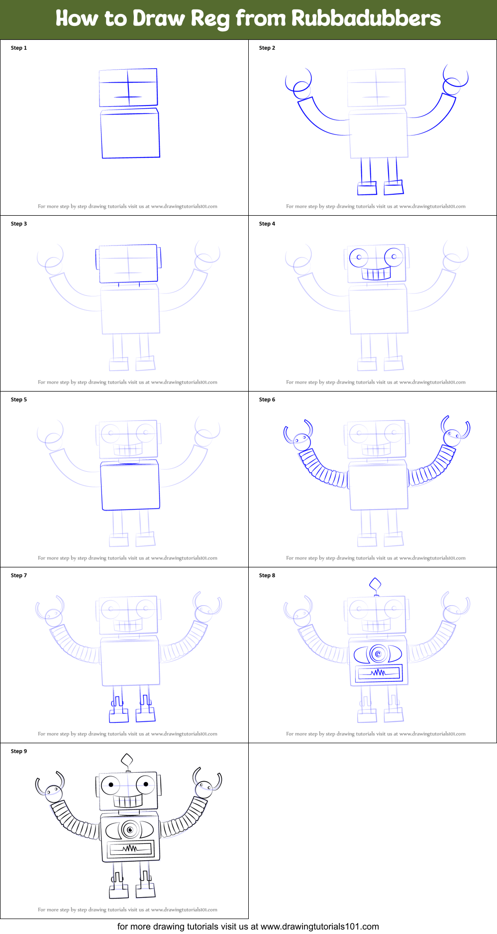 How to Draw Reg from Rubbadubbers Printable Step by Step