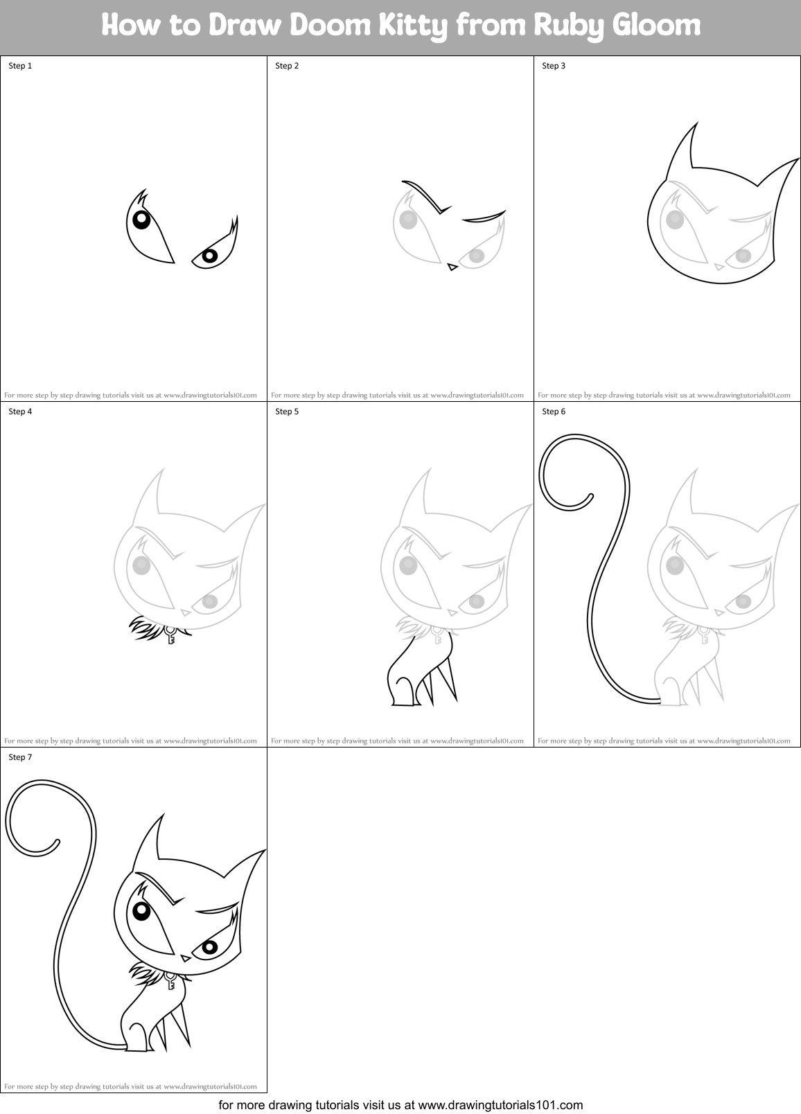 How to Draw Doom Kitty from Ruby Gloom Printable Step by Step