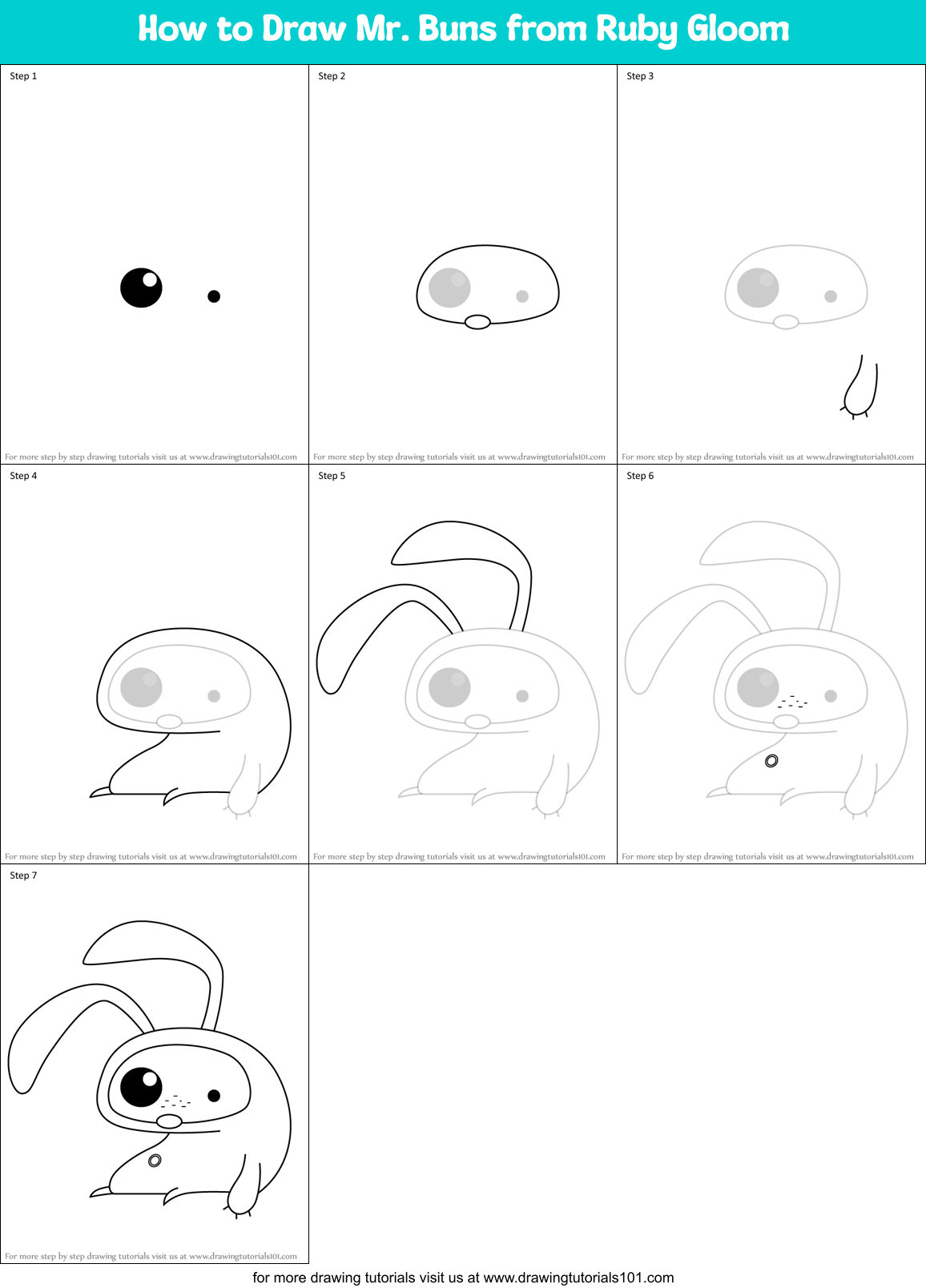 How to Draw Mr. Buns from Ruby Gloom Printable Step by Step